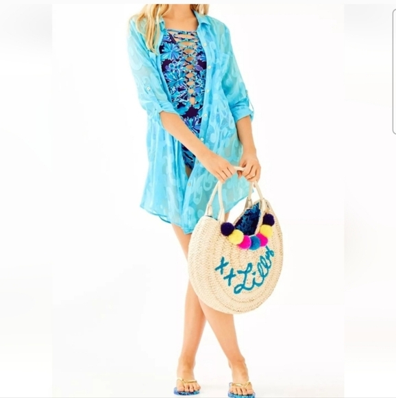 Lilly Pulitzer Positano Large Straw Tote - Picture 1 of 9